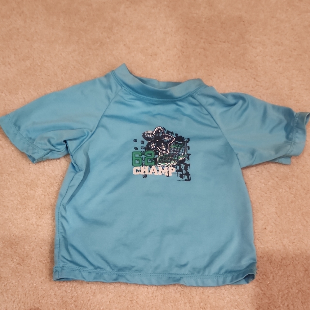 Sz 12-18 Months Kids Headquarters Light Blue Swim Rashguard with Champ Graphic